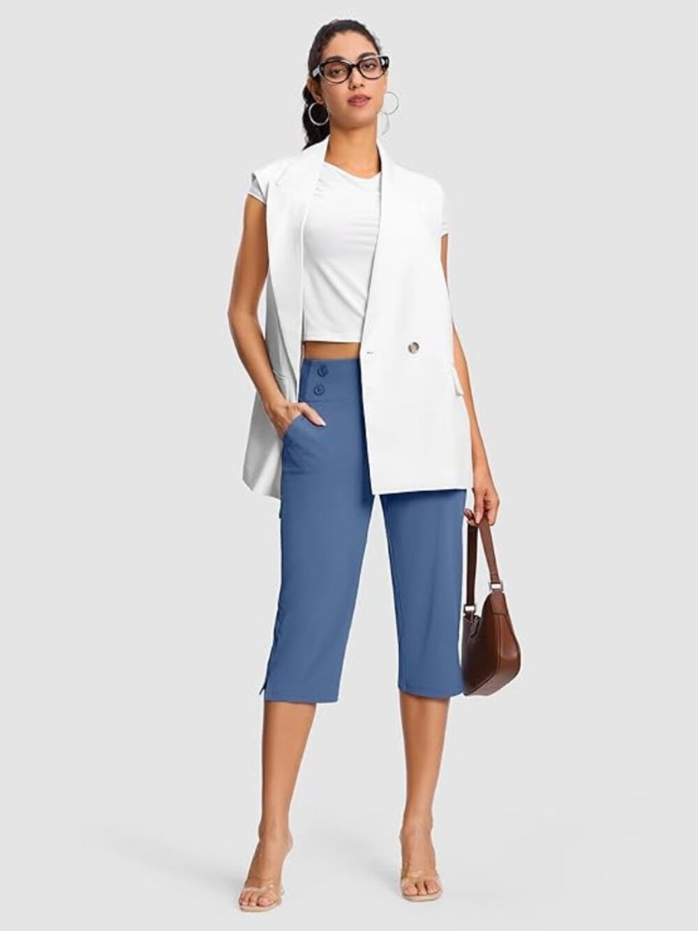 NWT  18" Capri Pants for Women High Waist Stretch Small Blue Golf Capri